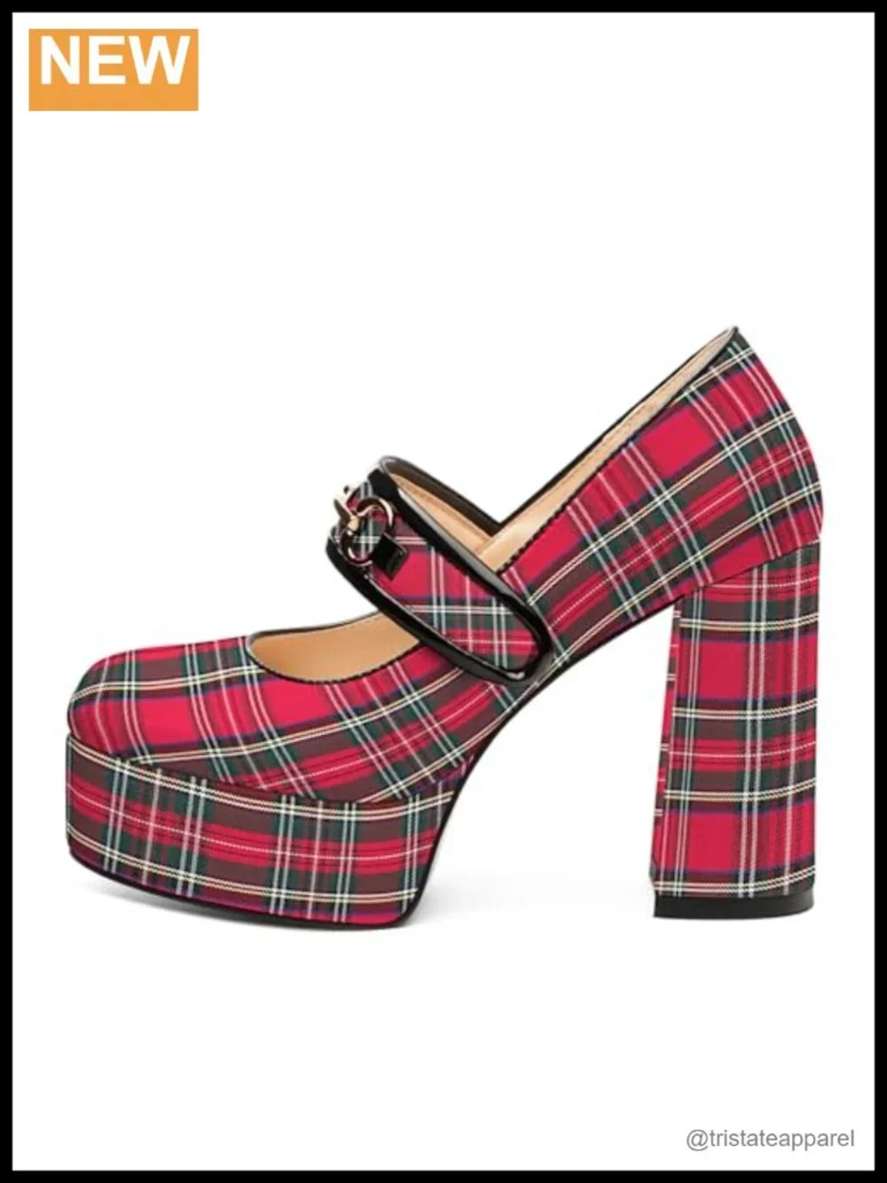 Mary Jane High Chunky Platform Square Toe Pumps Patent Leather